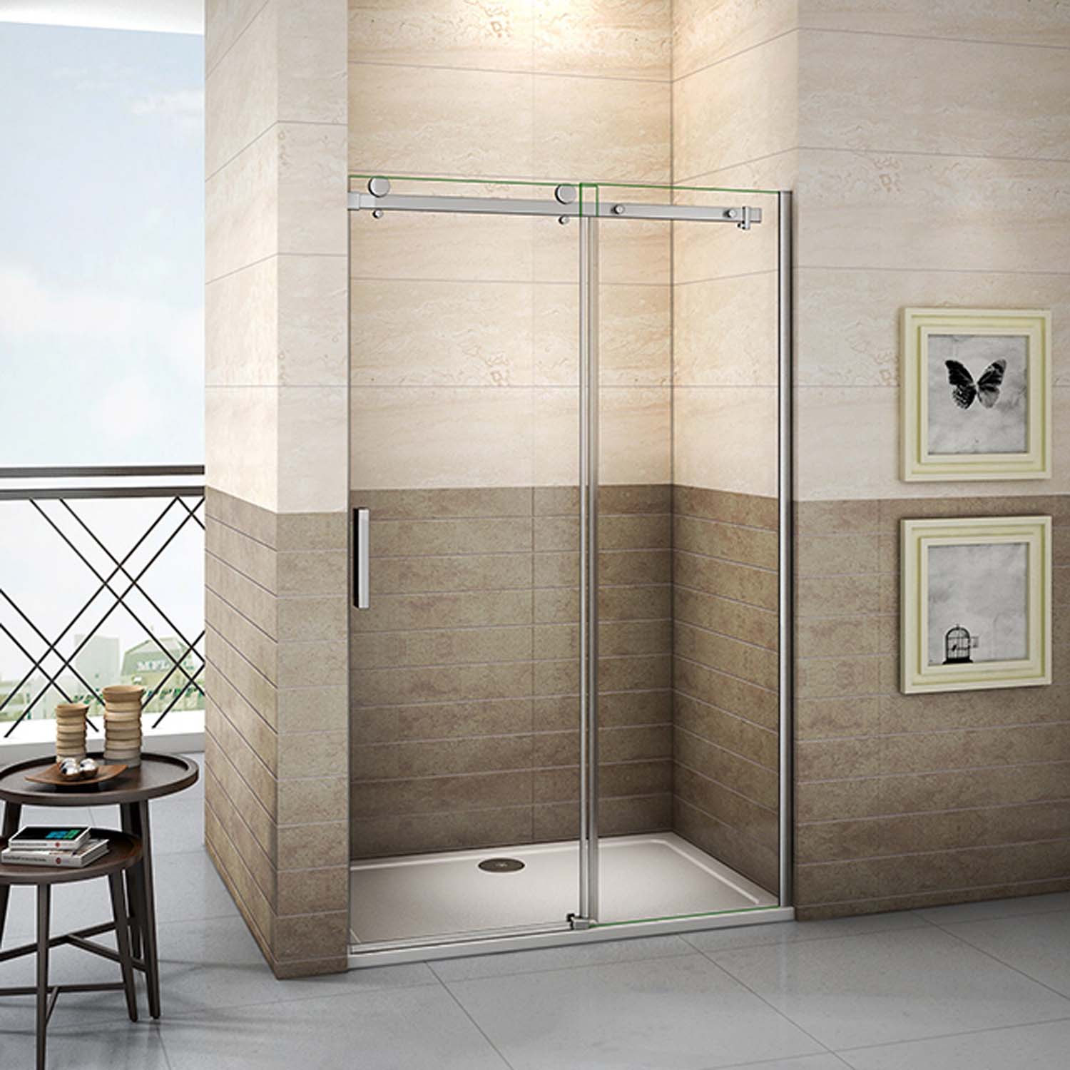 Cabină de duș 135x195cm cu ușă glisantă, 8mm NANO GLASS, fără cadiță de duș