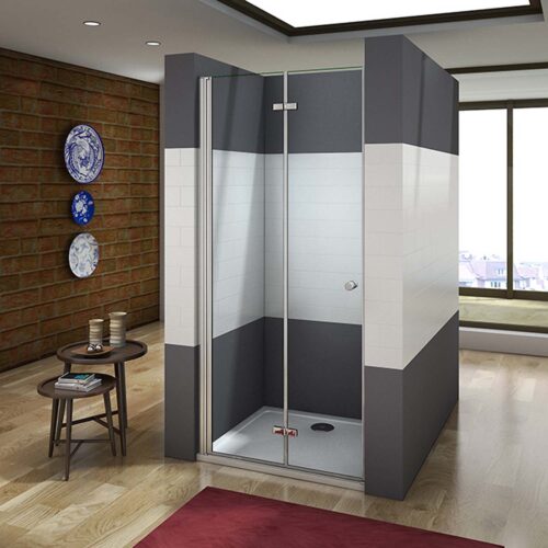 Cabină de duș 70x195cm, ușă de nișă rabatabilă rotativă 6mm NANOGLASS + cadiță de duș 80x70x3cm