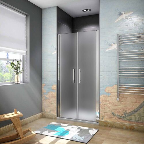 Cabină de duș 75 x 195 cm, ușă batantă din sticlă mată cu folie de protecție