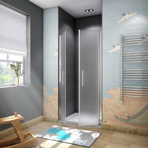 Cabină de duș 75 x 195 cm, ușă batantă din sticlă mată cu folie de protecție