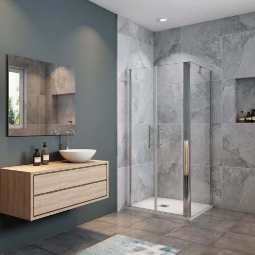 Cabină de duș 80cm x 195cm, ușă dublă, sticlă 6mm nano, paraș de duș, cadiță cu sifon