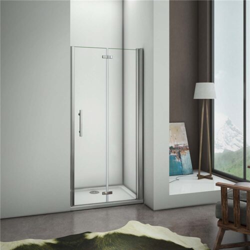 Cabină de duș 90x195cm, ușă batantă pliabilă, sticlă NANO 6 mm