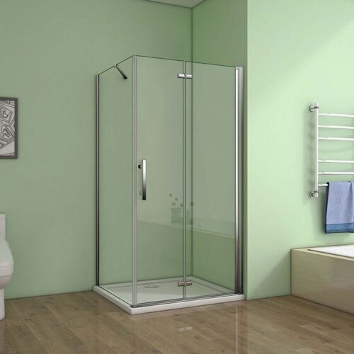 Cabină de duș 90x90x195cm cu ușă rabatabilă rotativă și cadiță de duș