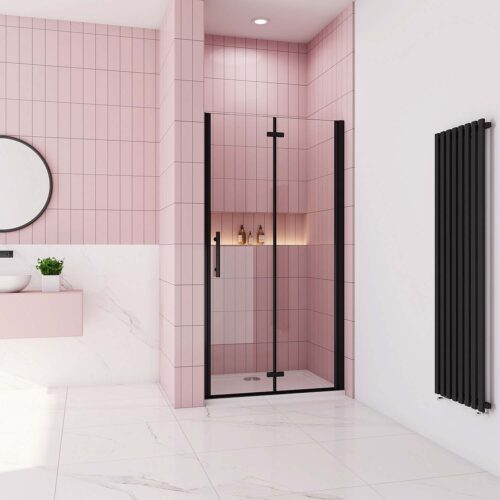 Cabină de duş L.120cm x H.195cm cu uşă batantă pliabilă neagră, 6 mm, sticlă transparentă NANO