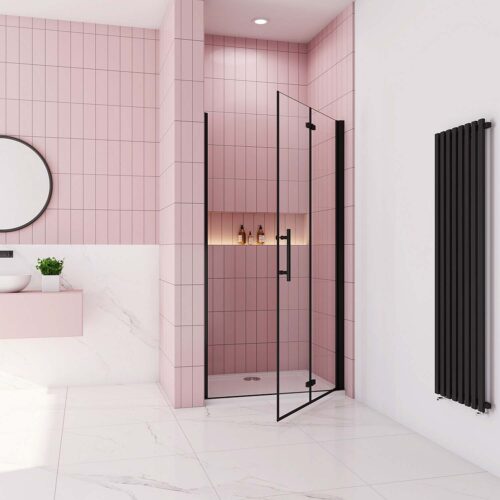Cabină de duş L.120cm x H.195cm cu uşă batantă pliabilă neagră, 6 mm, sticlă transparentă NANO
