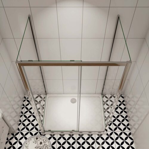 Cabină de duș U 120cm x 190cm cu ușă glisantă, 2 pereți laterali 90cm, sticlă NANO 8mm, inclusă căzi de duș