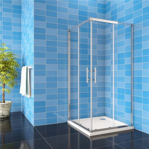 Cabină de duș colț 70x70x185cm cu ușă glisantă, sticlă securizată 6mm