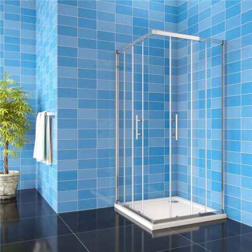 Cabină de duș colț 70x70x185cm cu ușă glisantă, sticlă securizată 6mm
