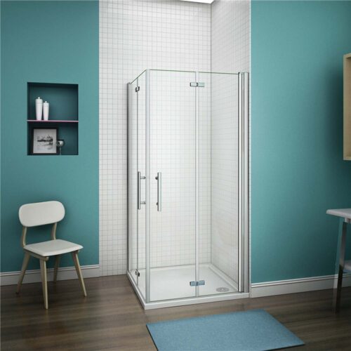 Cabină de duș colț 90x100x195cm, ușă batantă pliabilă, sticlă NANO 6mm