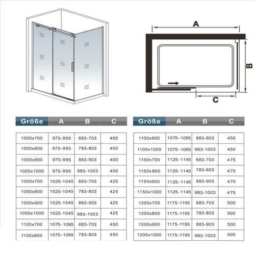 Cabină de duș cu ușă glisantă 100x80x195cm, sticlă NANO de 8mm, fără cadiță de duș
