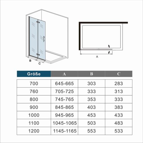Cabină de duș cu ușă pliabilă 70x195cm, paravan rotativ, sticlă Nano 6mm