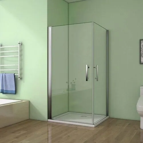 Cabină de duș de colț 76x76x195cm, ușă batantă 180° rotativă