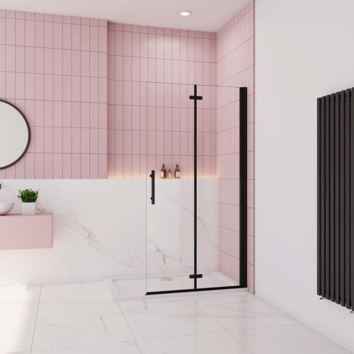 Cabină de duș neagră 80cm x 185cm, sticlă Nano 6mm, ușă pliabilă rotativă