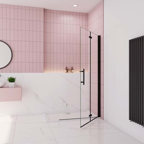 Cabină de duș neagră 80cm x 185cm, sticlă Nano 6mm, ușă pliabilă rotativă