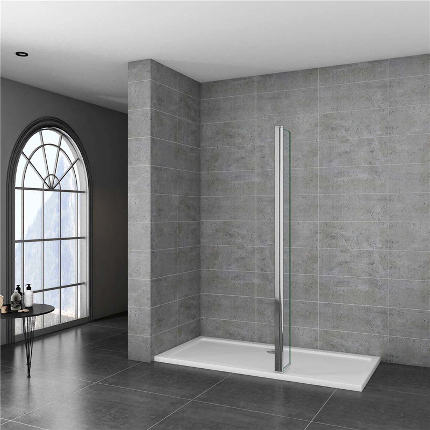 Cabină de duș walk-in 40x200cm, paravan din sticlă nano 8mm, panou flipper
