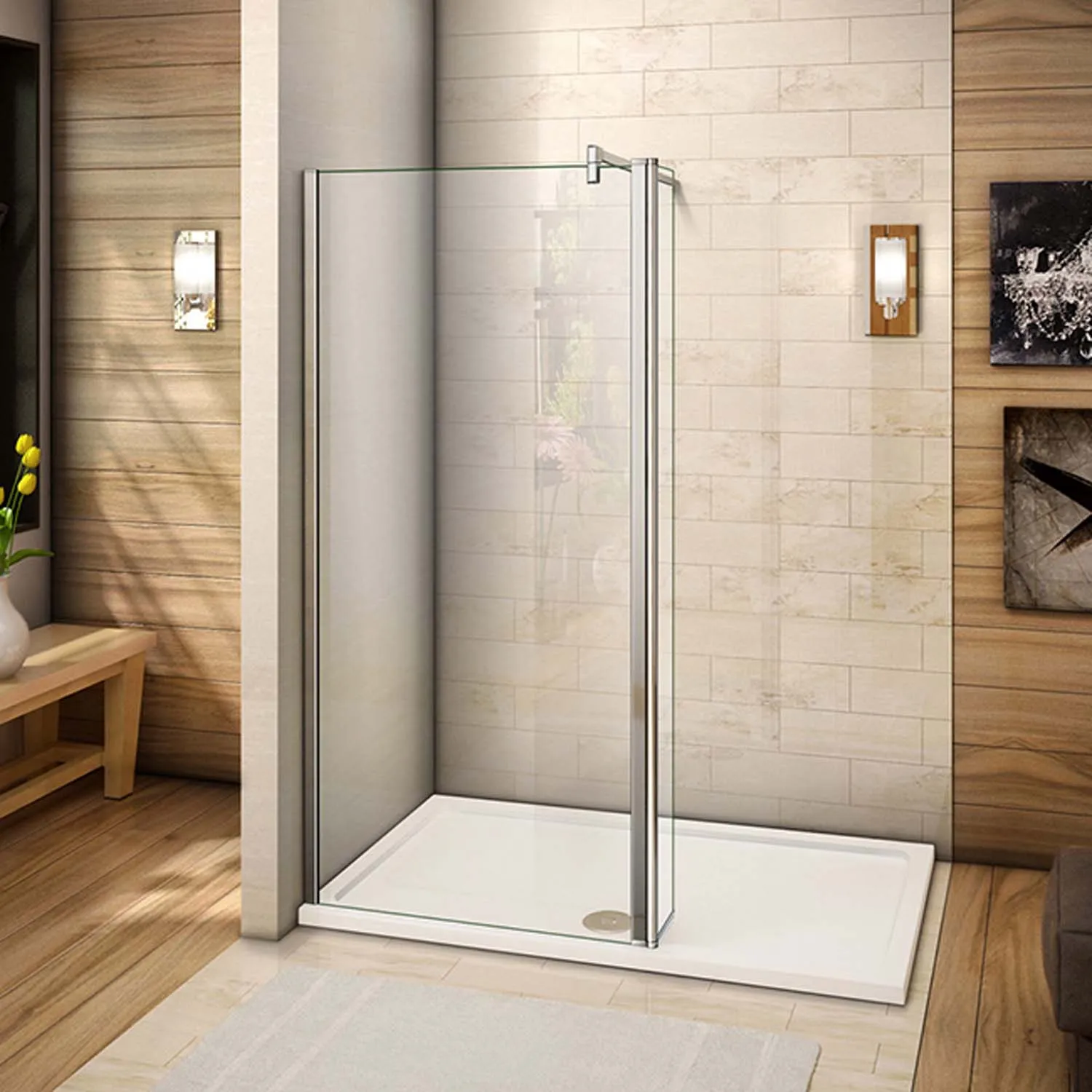 Cabină de duș walk-in 90x200cm, sticlă nano 8mm, panou flipper 30x200cm