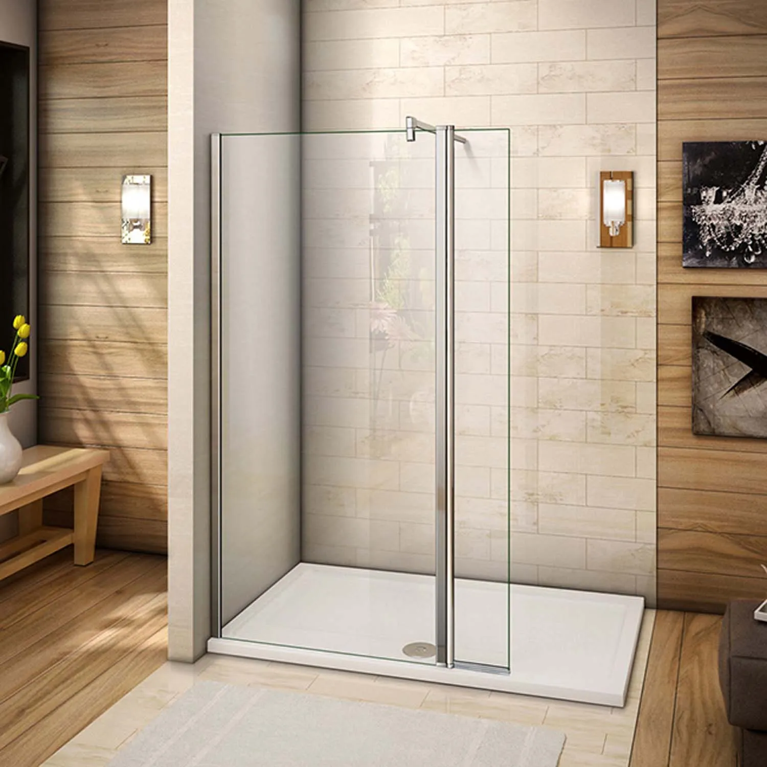 Cabină de duș walk-in 90x200cm, sticlă nano 8mm, panou flipper 30x200cm