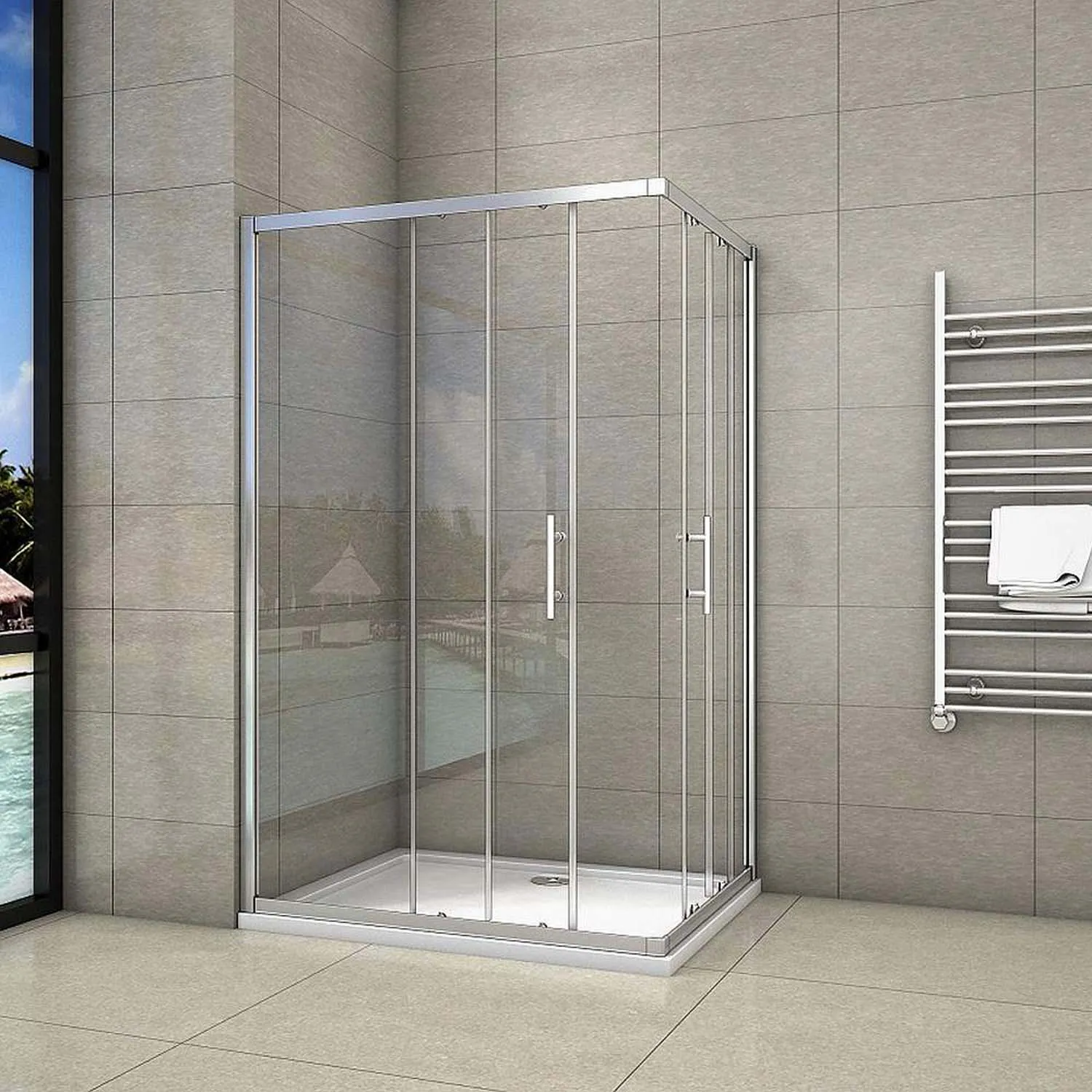 Cabină duș colț 100x80x185 cm, ușă culisantă din sticlă ESG, cu cădiță de duș