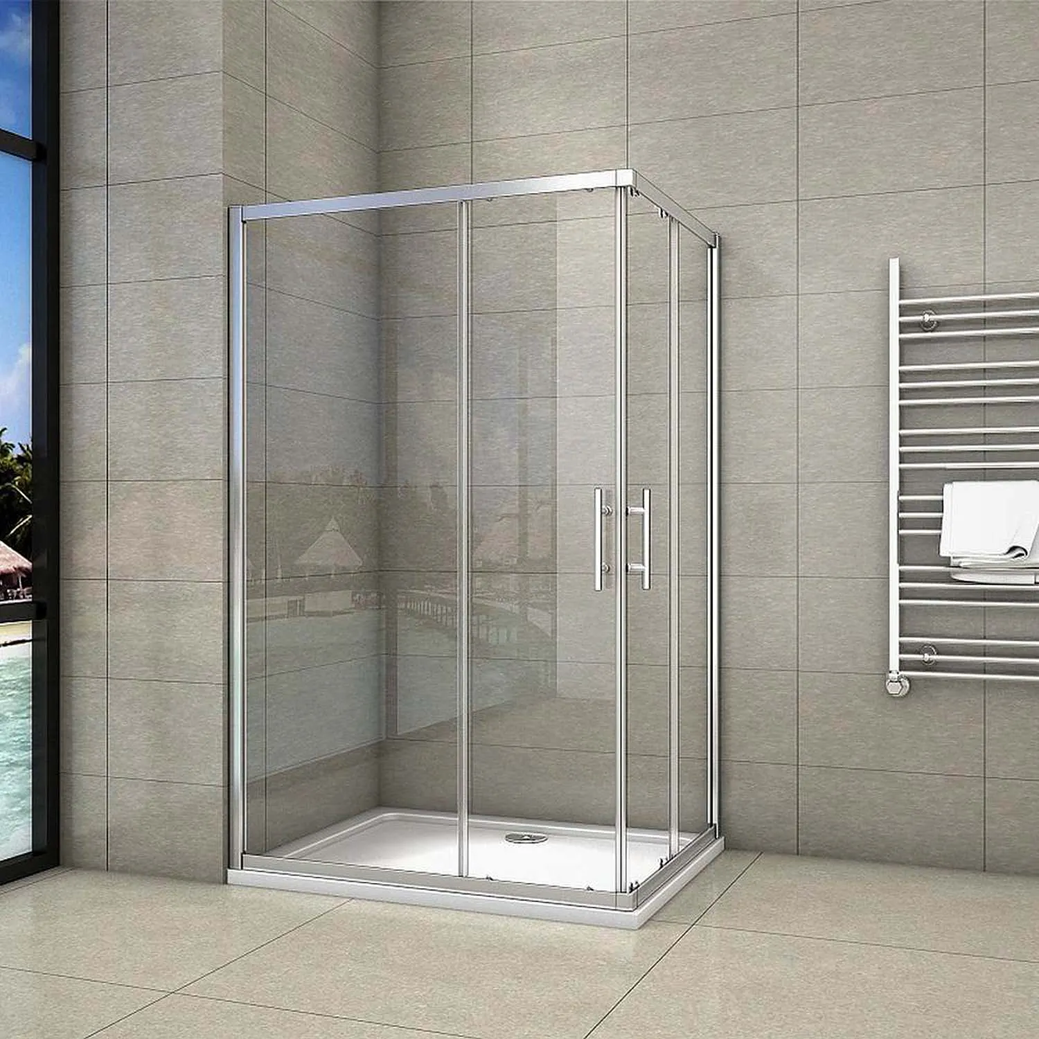 Cabină duș colț 100x80x185 cm, ușă culisantă din sticlă ESG, cu cădiță de duș