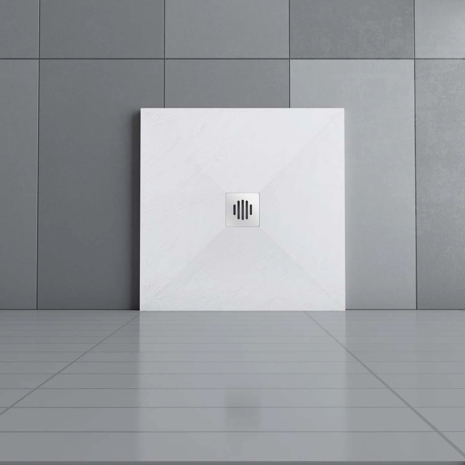 Cadiță de duș pătrată 90x90x3cm albă cu efect de ardezie