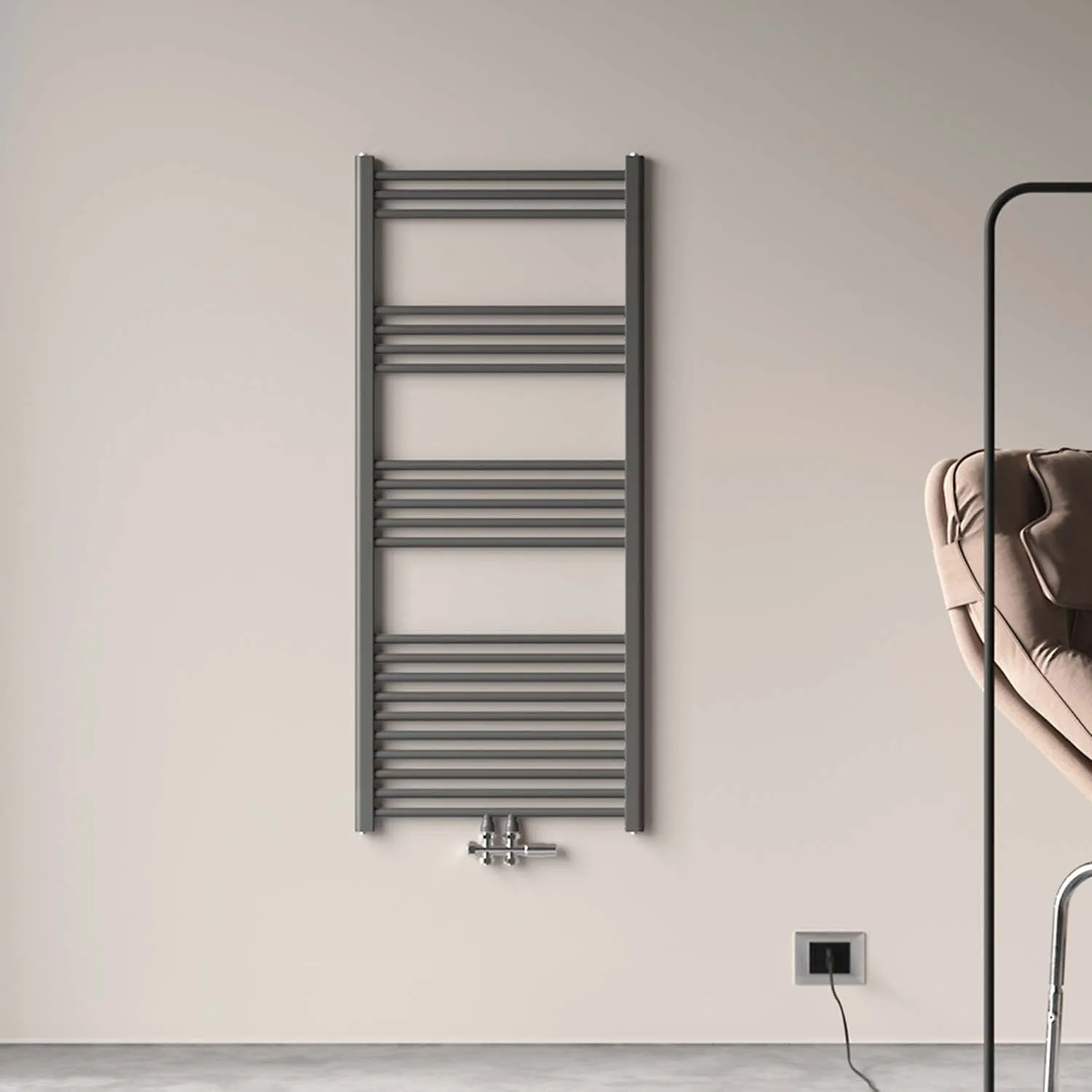 Conexiune centrală radiator baie 140x50cm, drept, antracit