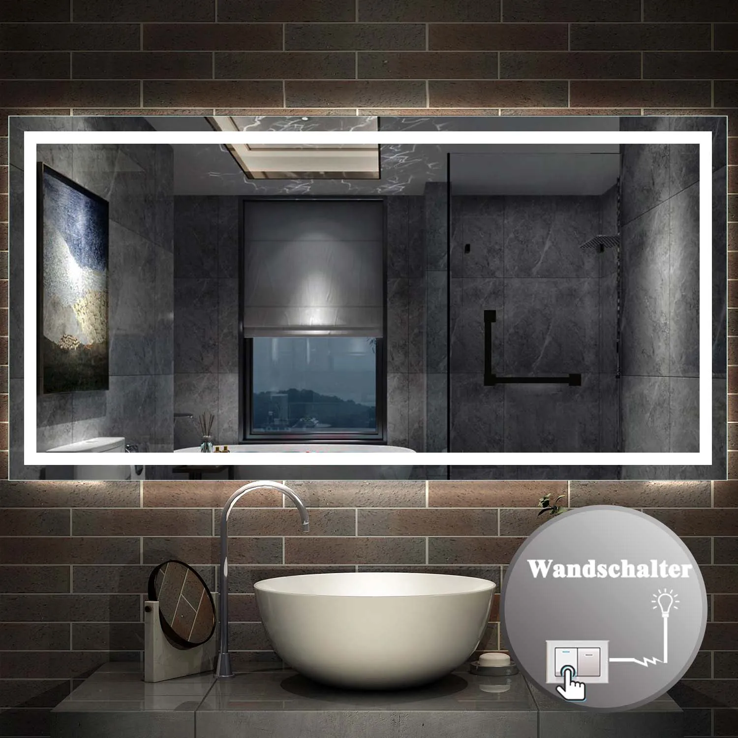 Oglindă LED 100x80 cm cu întrerupător de perete, fără cadru, cu iluminare integriertă