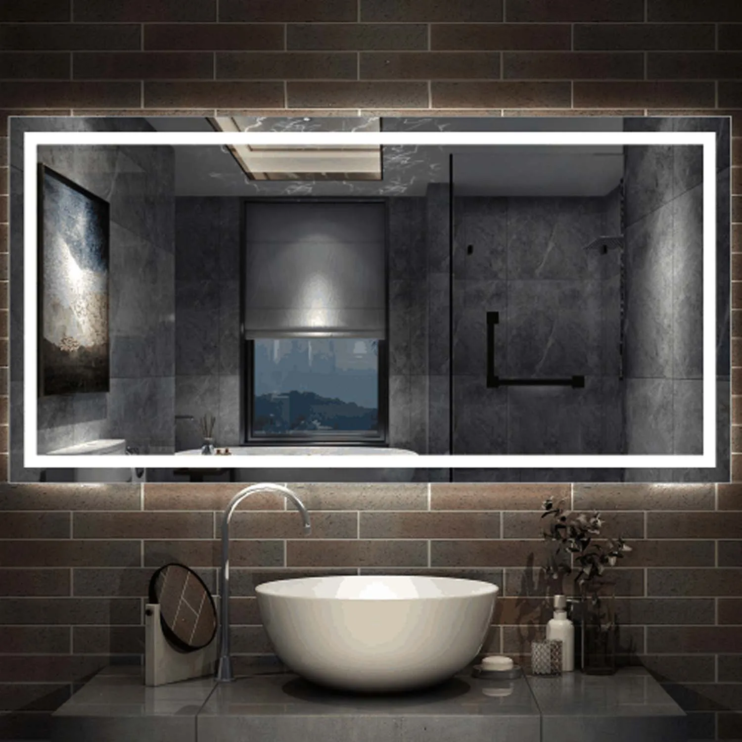 Oglindă LED 100x80 cm cu întrerupător de perete, fără cadru, cu iluminare integriertă