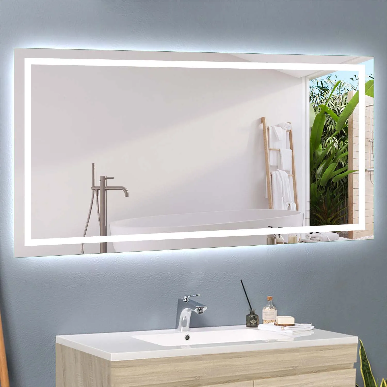 Oglindă LED 120x70cm cu comutator de perete, iluminare integrată, fără cata.