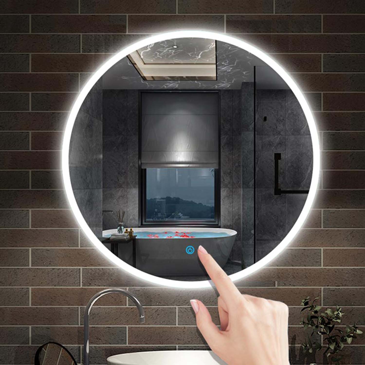 Oglindă baie LED 60 cm rotundă 1xTouch alb rece