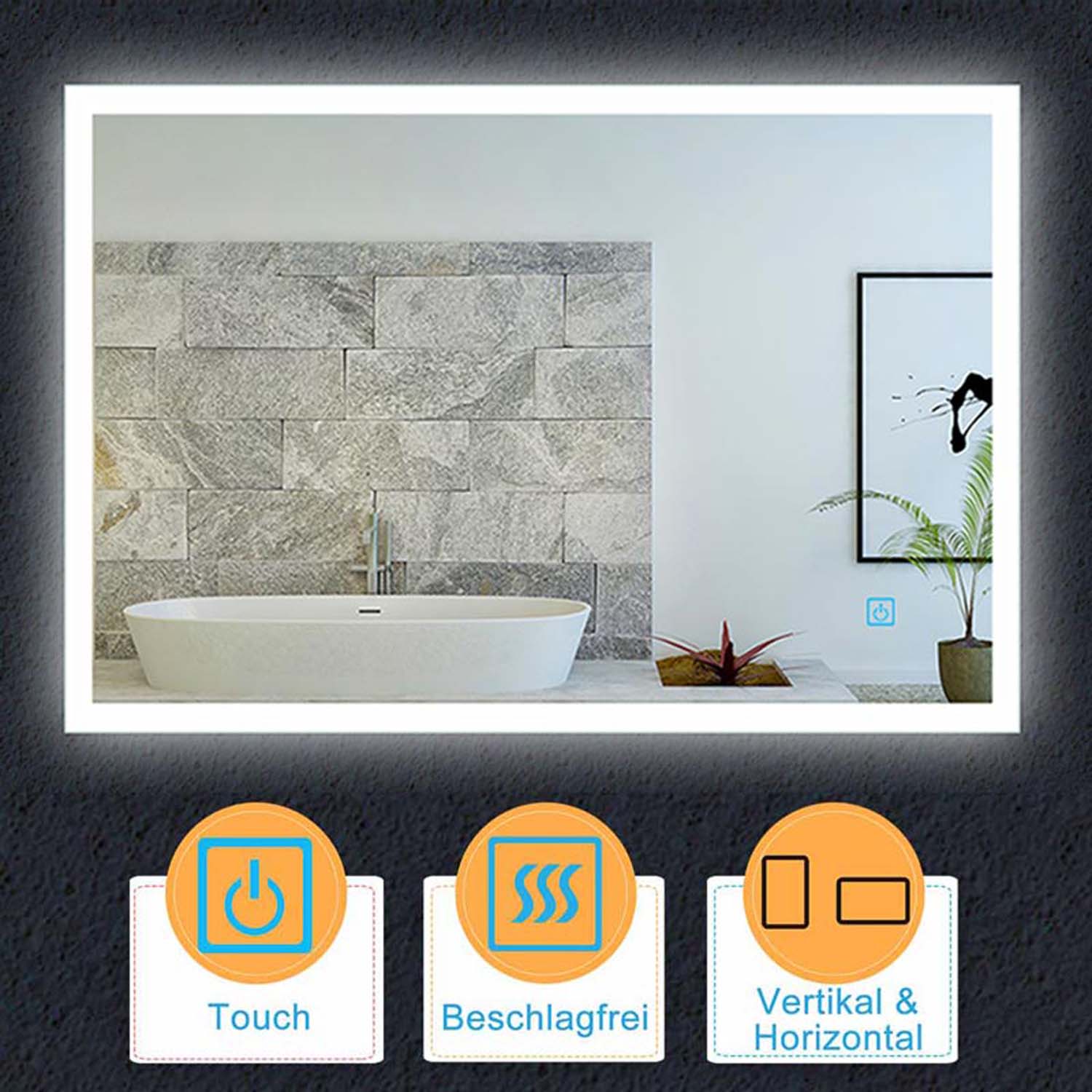 Oglindă de baie LED 120×70 cm 1xTouch alb rece fără ceață Tip H