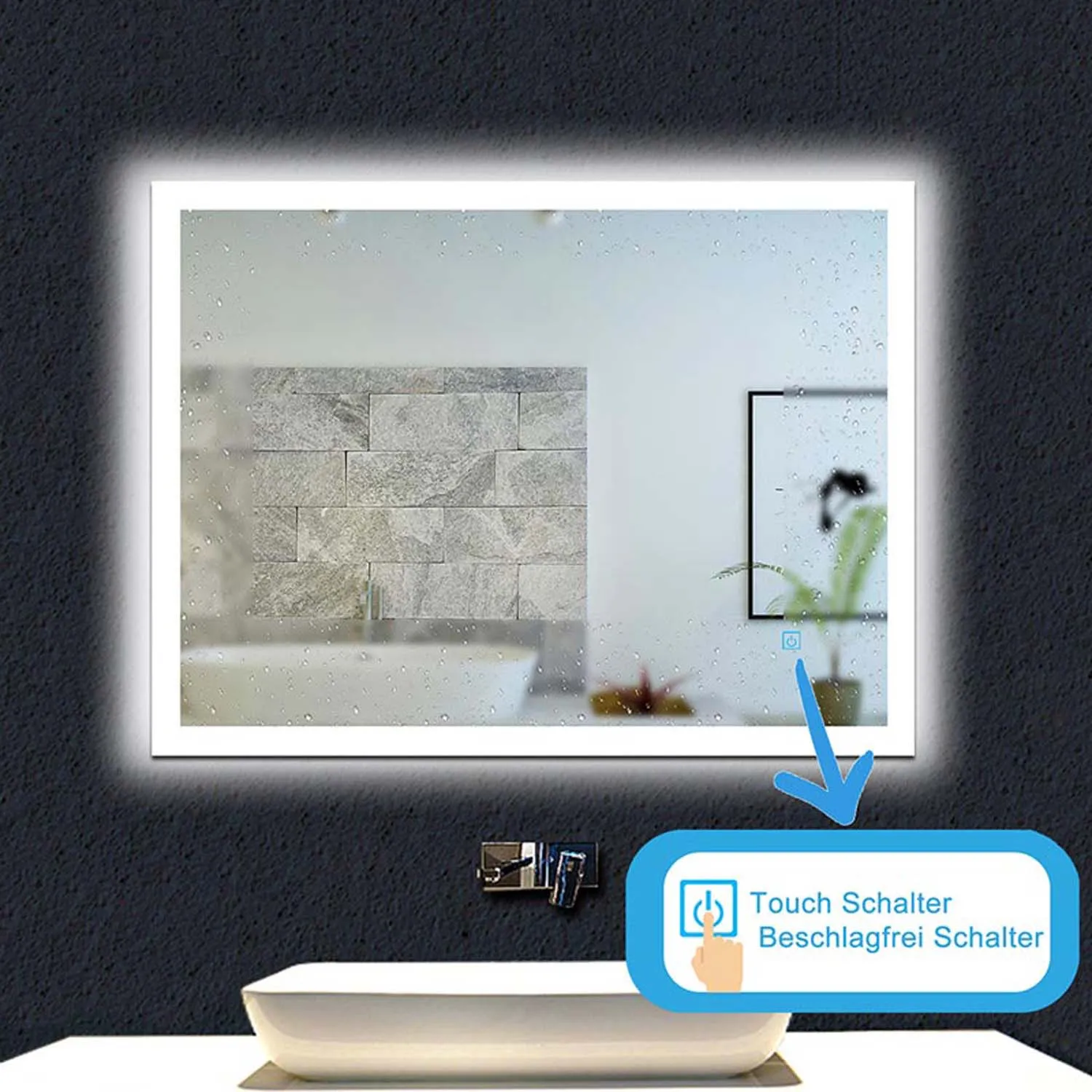 Oglindă de baie LED 120×70 cm 1xTouch alb rece fără ceață Tip H