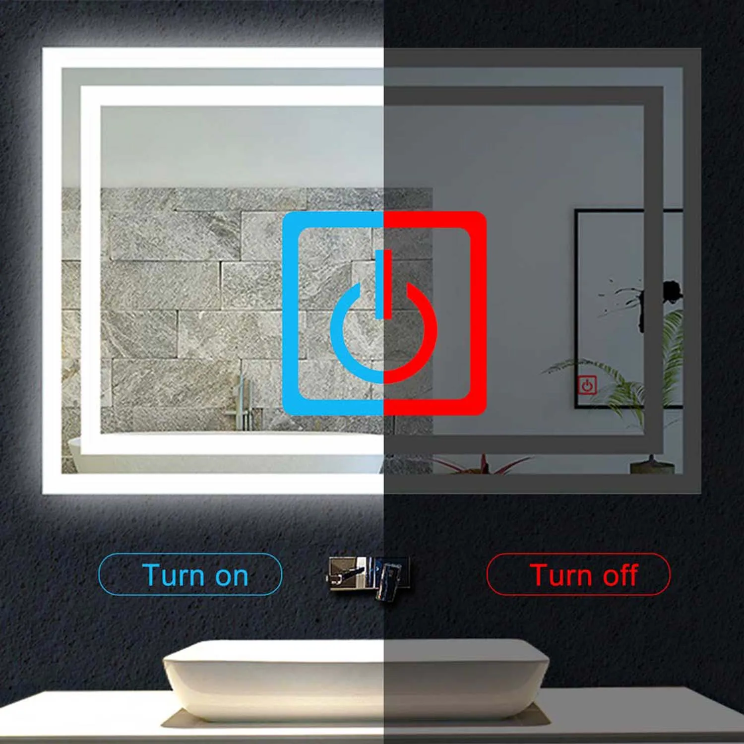 Oglindă de baie LED 60×50 cm 1xTouch alb rece