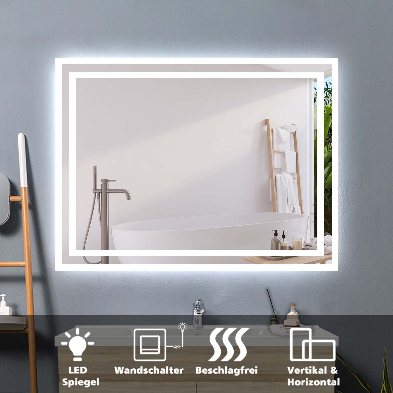 Oglindă de baie LED 60×50 cm 1xTouch alb rece fără ceață