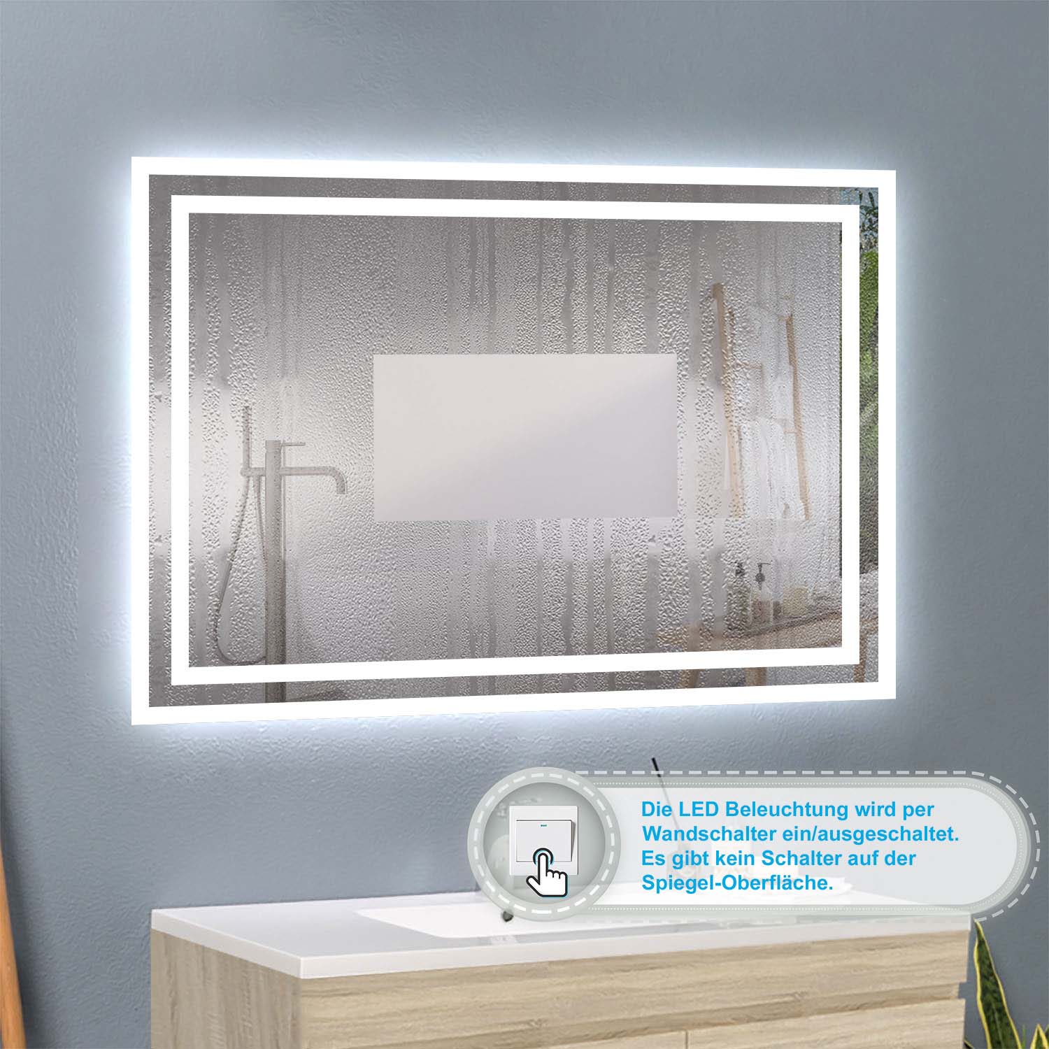 Oglindă de baie LED 60×50 cm 1xTouch alb rece fără ceață