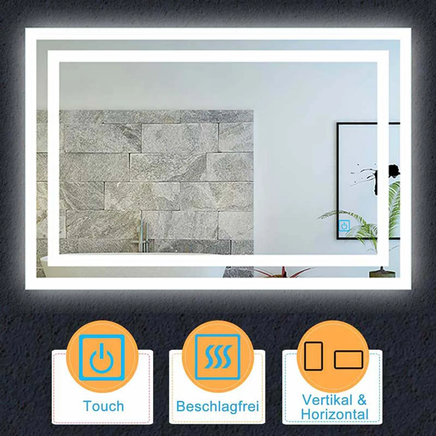 Oglindă de baie LED 60×50 cm 1xTouch alb rece fără ceață Tip G