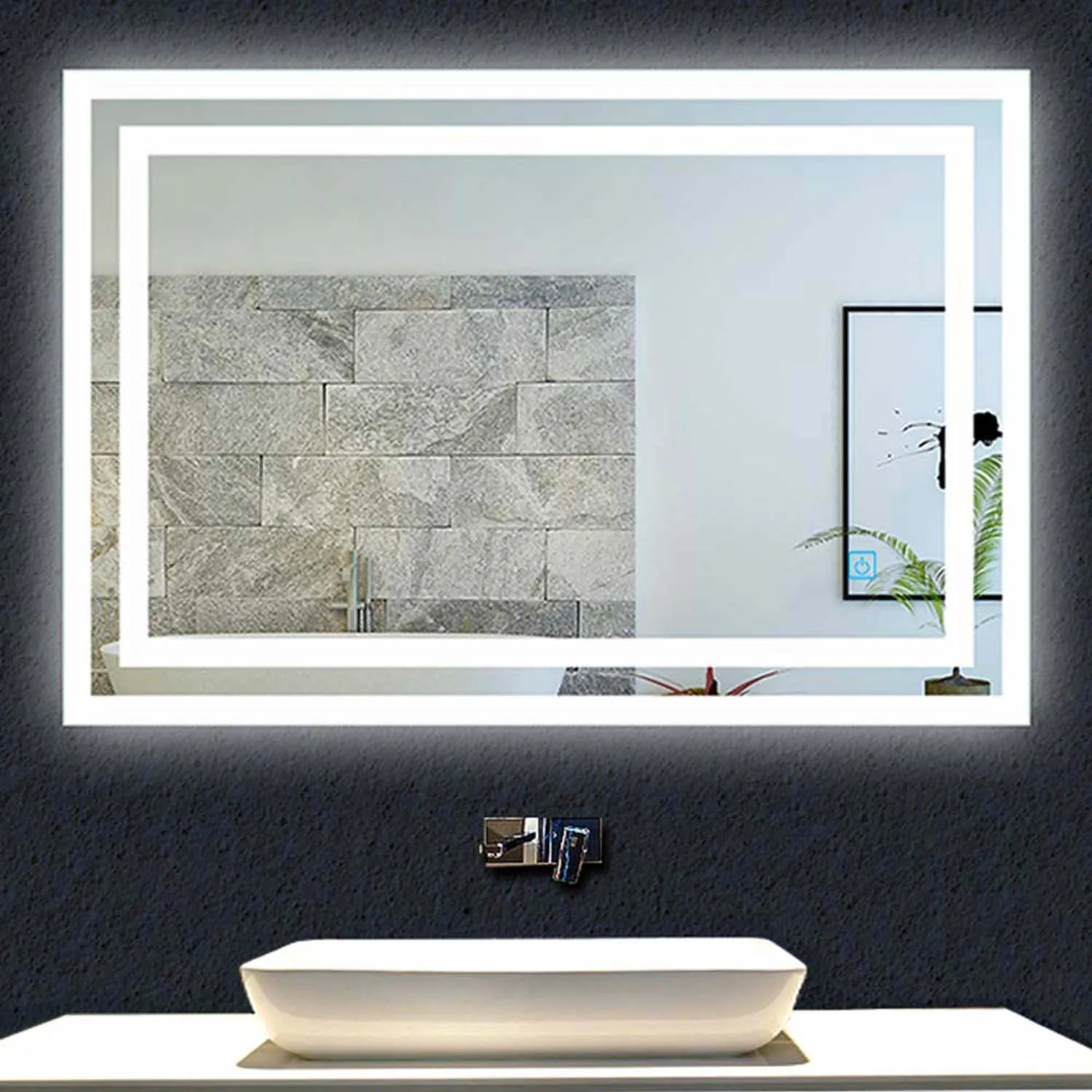 Oglindă de baie LED 60×50 cm 1xTouch alb rece fără ceață Tip G