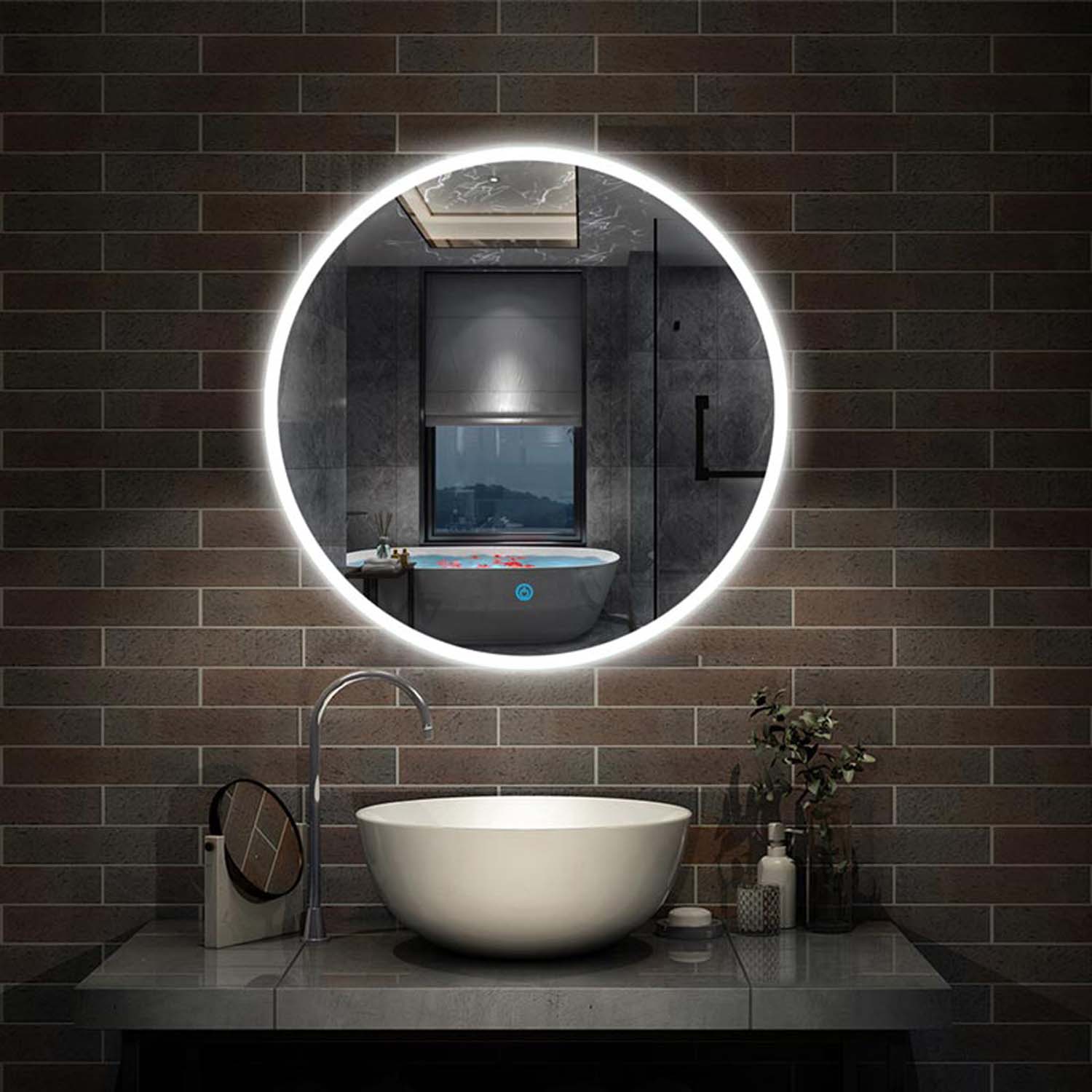 Oglindă de baie LED 70 cm rotundă 1xTouch alb rece fără ceață