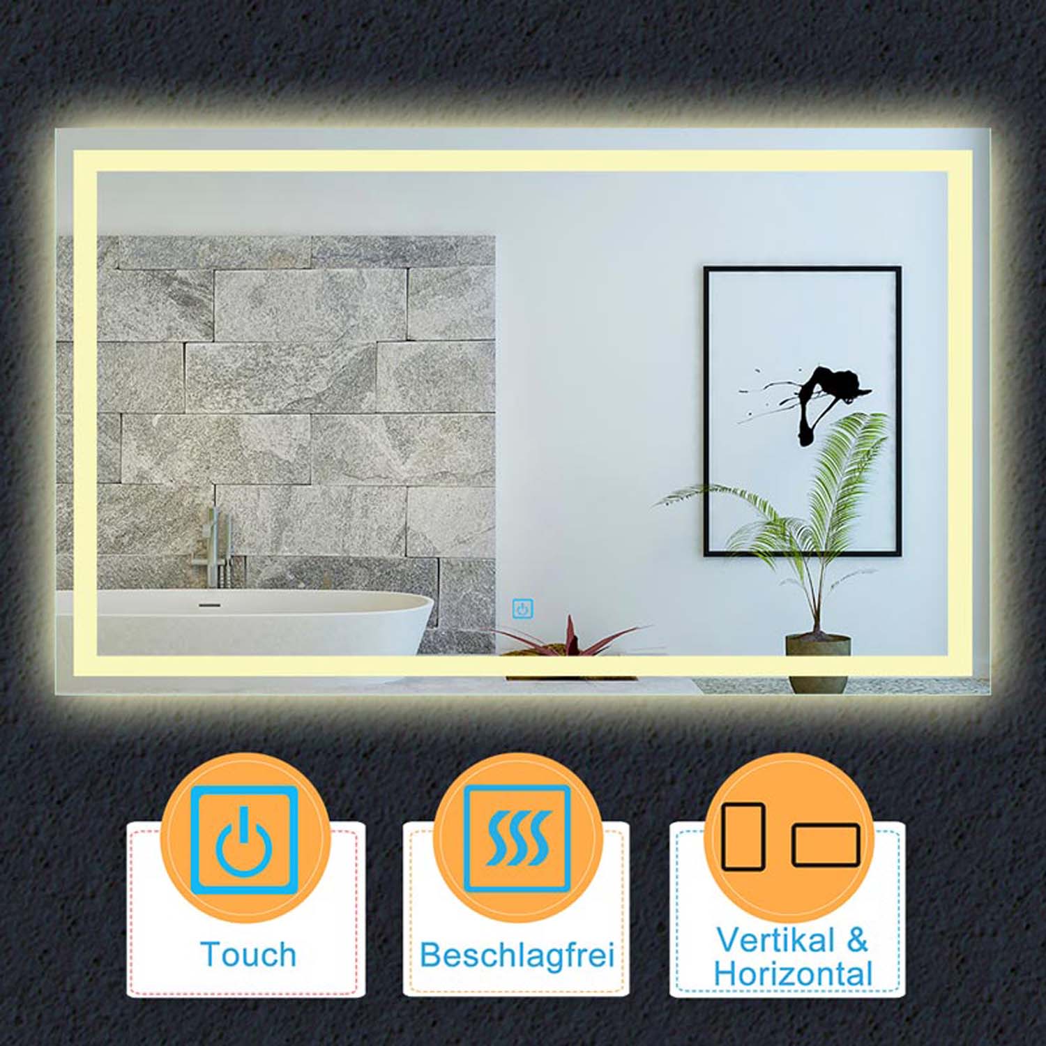 Oglindă de baie LED 80x60 cm 1xTouch alb rece fără ceață