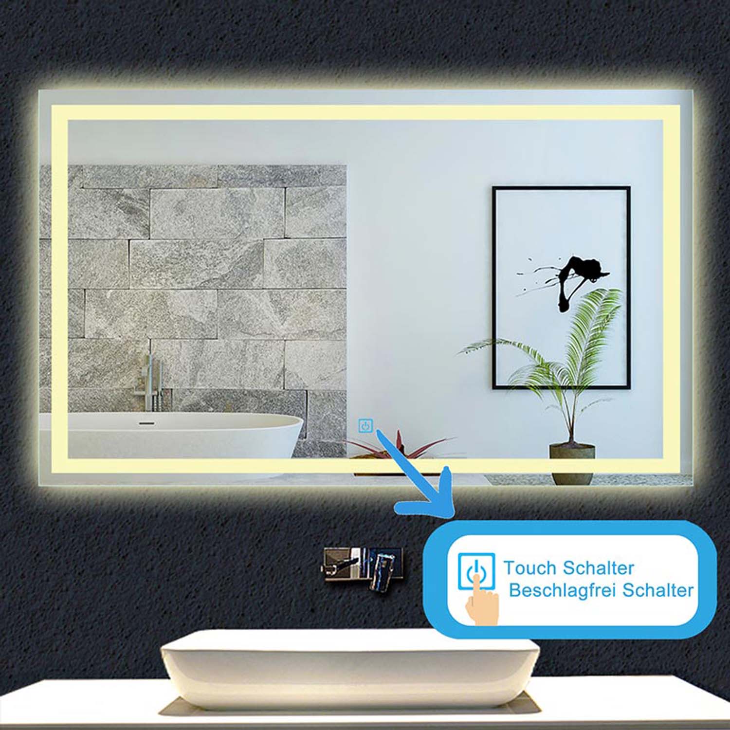 Oglindă de baie LED 80x60 cm 1xTouch alb rece fără ceață