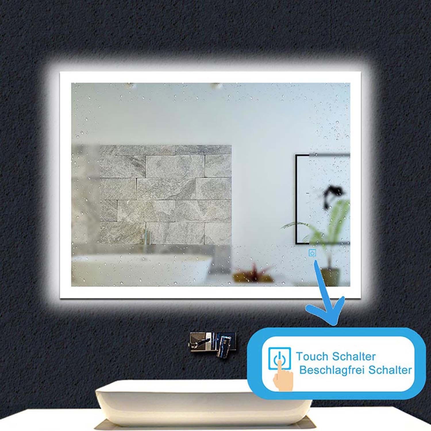 Oglindă de baie LED 80x60 cm 1xTouch alb rece fără ceață