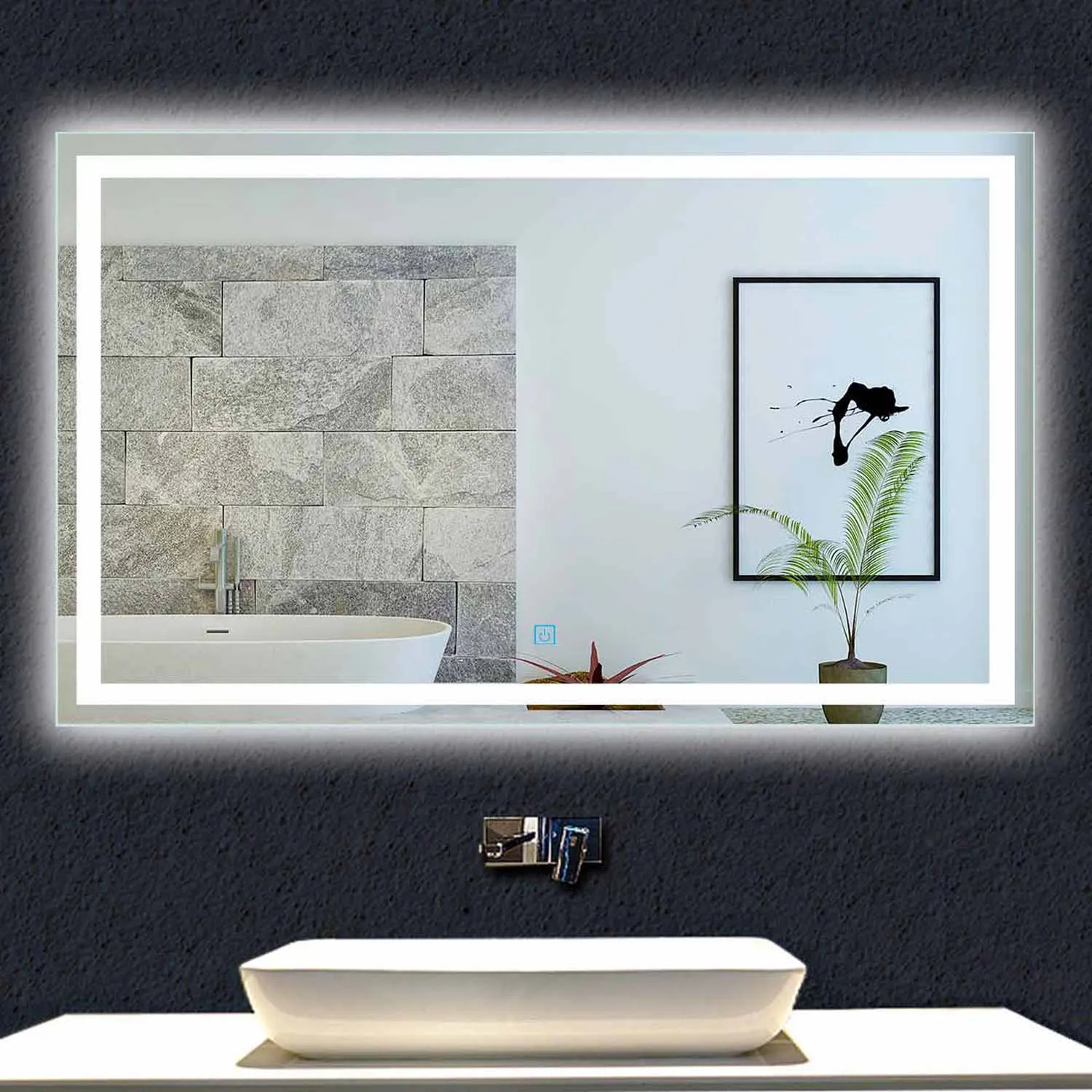 Oglindă de baie LED 90×60 cm 1xTouch alb rece fără ceață