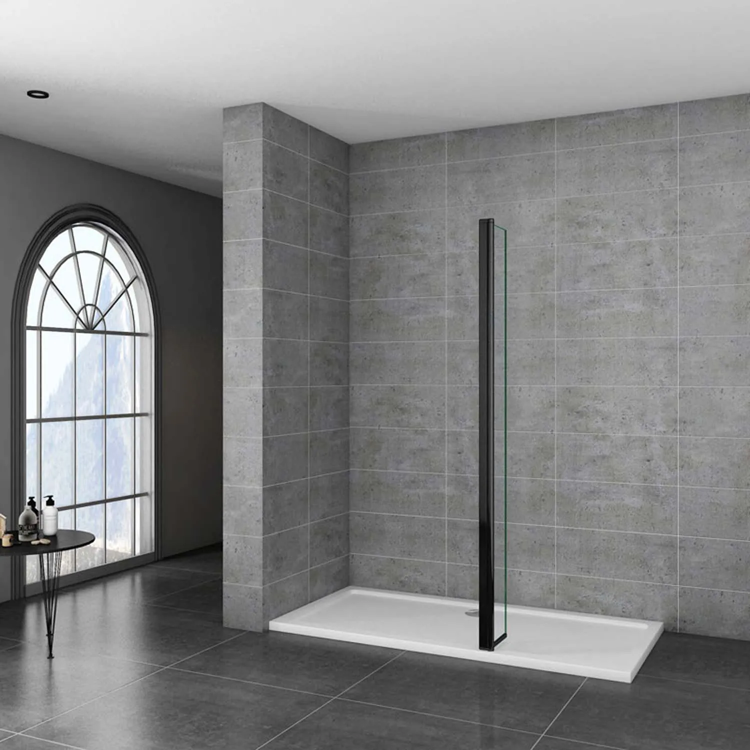 Panou negru pentru perete de duș 40x200cm, cabină walk-in, sticlă 8mm nano