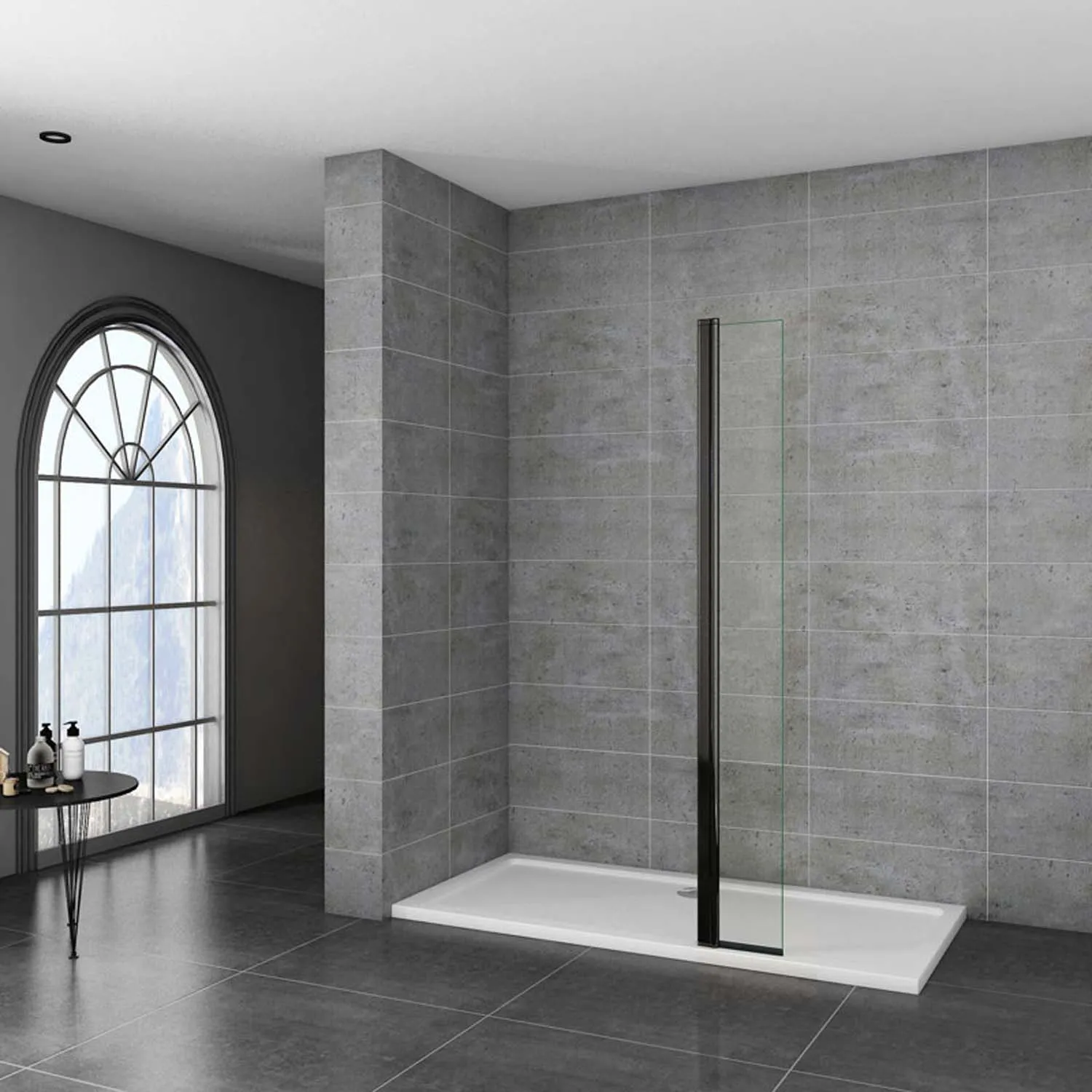 Panou negru pentru perete de duș 40x200cm, cabină walk-in, sticlă 8mm nano