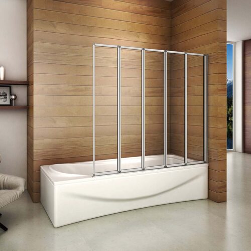 Paravan de baie rabatabil 5 piese, 120 x 140 cm, cabină de duș, accesorii baie