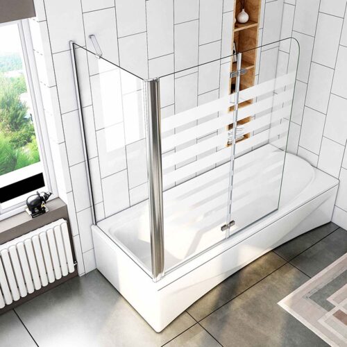 Paravan de cadă pliabil 120x140cm, 6mm sticlă securizată, perete lateral 70cm