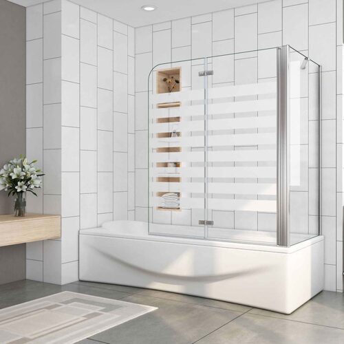 Paravan de cadă pliabil 120x140cm, sticlă securizată 6mm, perete lateral 70cm