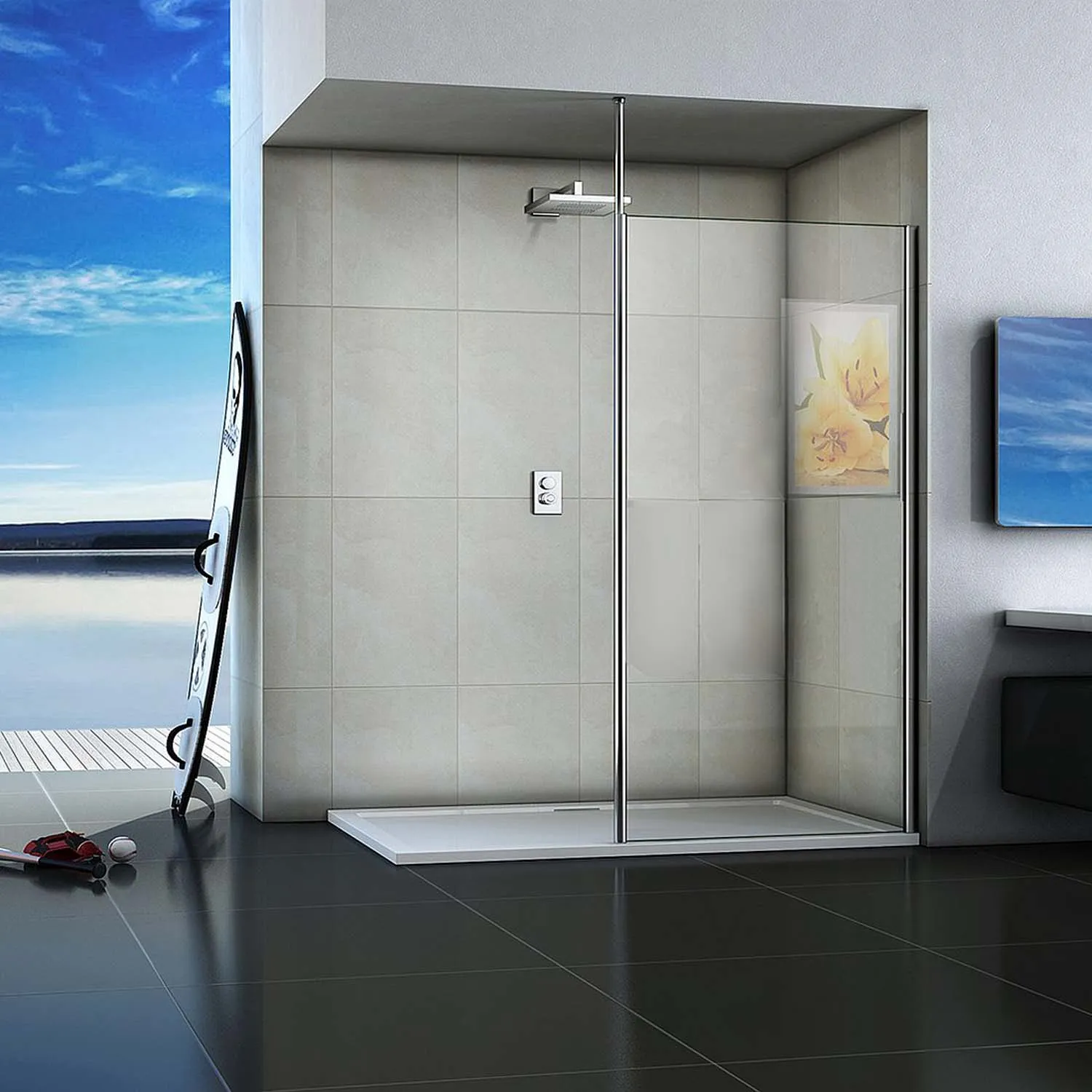 Paravan de duș NANO sticlă 8mm 90x200cm cu suport de tavan