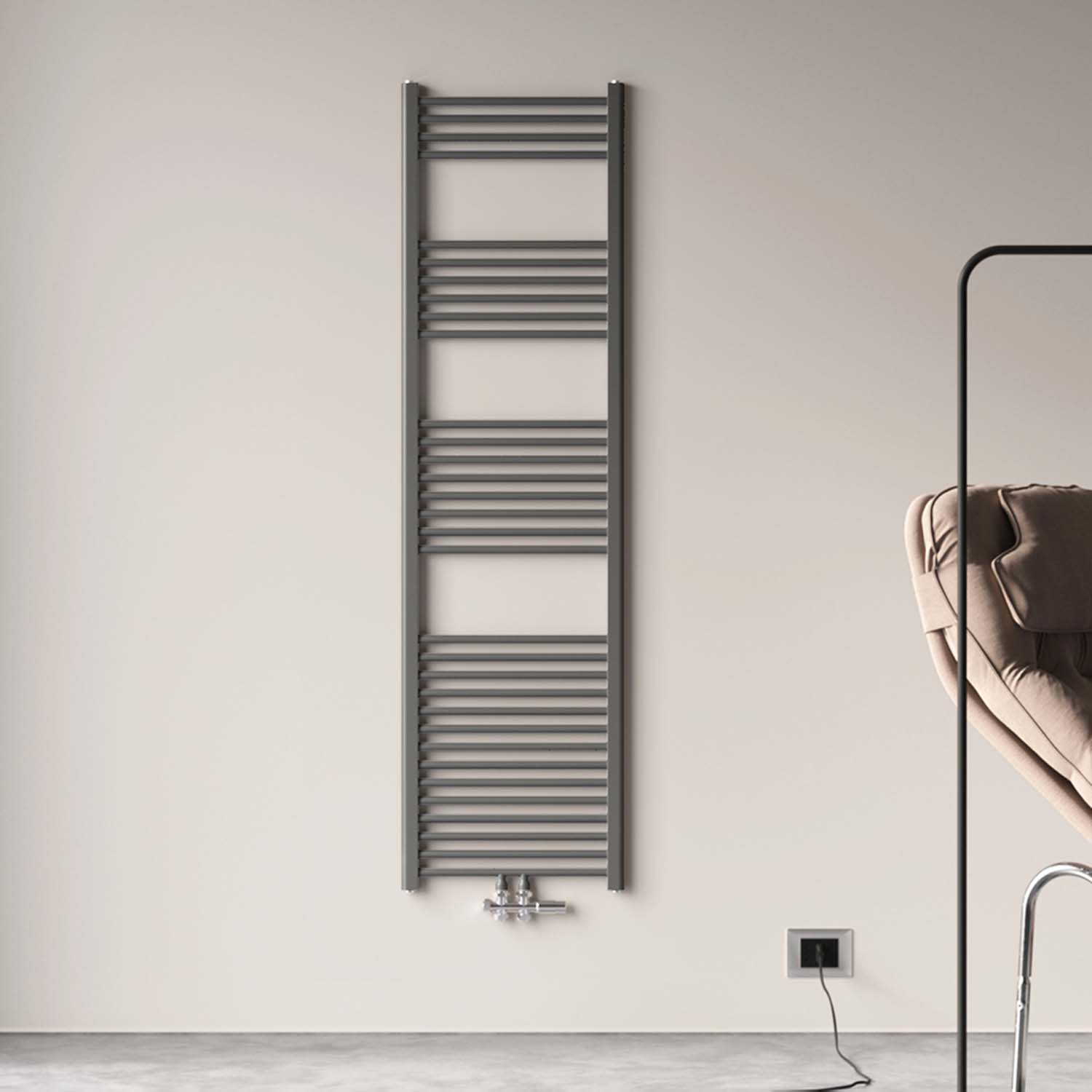 Radiator baie, 180x60cm, conexiune centrală, antracit