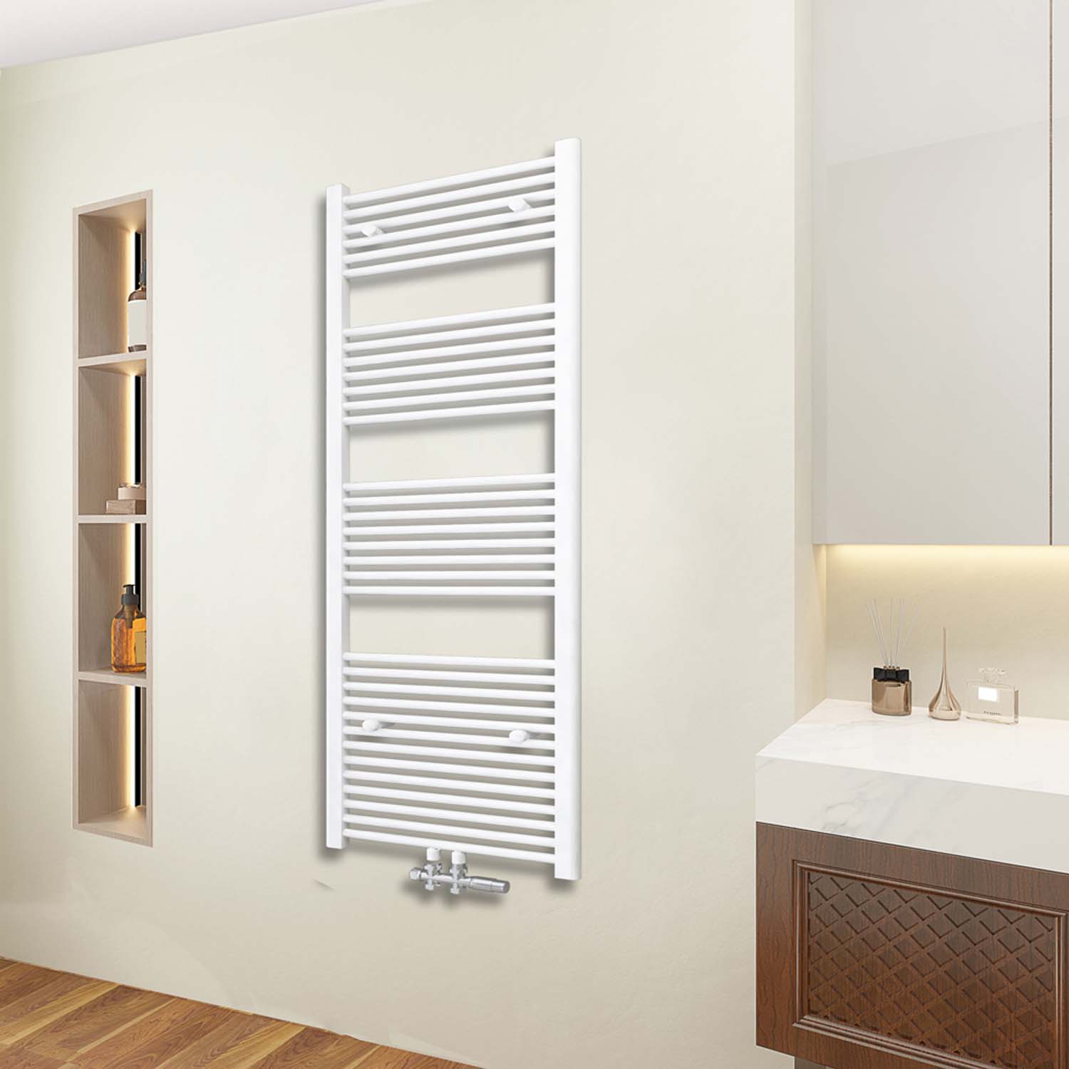 Radiator baie alb 1600x600 mm, racord central
