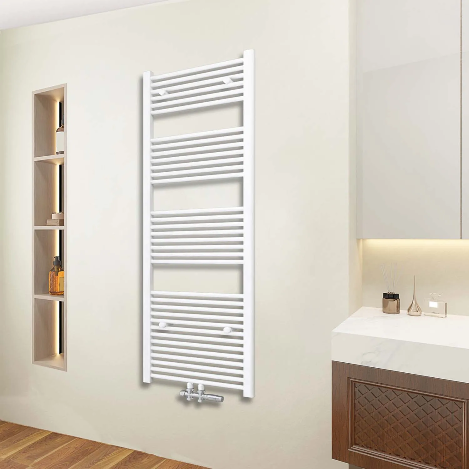 Radiator baie alb 1800x400 mm, racord central